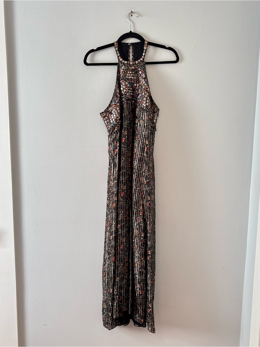 Isabel Marant Ophelie Metallic Striped Beaded Halter Maxi Dress Gown Silk Formal - Picture 3 of 10